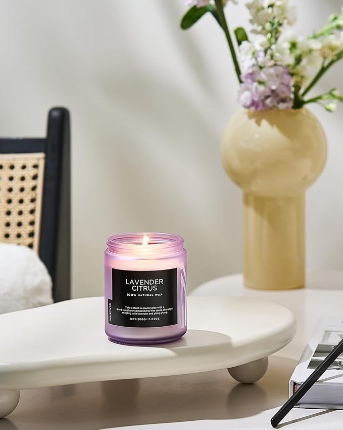 M&SENSE Lavender Citrus Scented Candle, Natural Soy Wax for Home Scented, Stress Relief 7.05oz 50H Burn Time Aromatherapy Candle Gift for Mom Friends Teacher & Spa Bath Yoga - Bloomnest