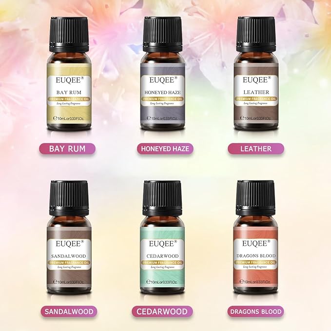 EUQEE 6PCS Fragrance Oils for Men, Men's Pubs Gift Set Premium Fragrance Oils -10ml-Leather, Honeyed Haze, Dragons Blood, Sandalwood, Bay Rum, Cedarwood (Men's Pubs) EUQEE