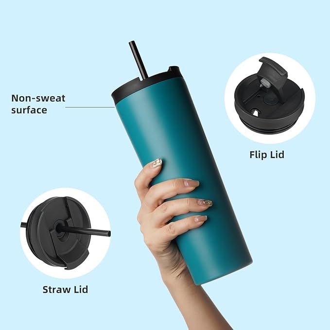 30 OZ Insulated Tumbler with Lid and 2 Straws Stainless Steel Water Bottle Vacuum Travel Mug Coffee Cup,Blue - Bloomnest