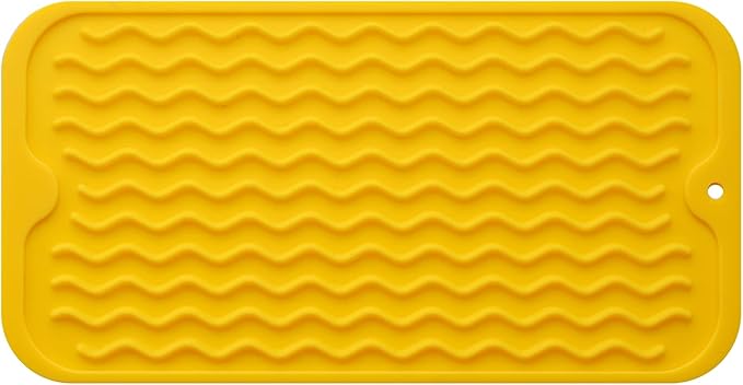 Silicone Dish Drying Mat for Multiple Usage,Easy clean,Eco-friendly,Heat-resistant Silicone Mat for Kitchen Counter or Sink,Refrigerator or Drawer Liner Yellow S 12 inches x 6 inches - Bloomnest