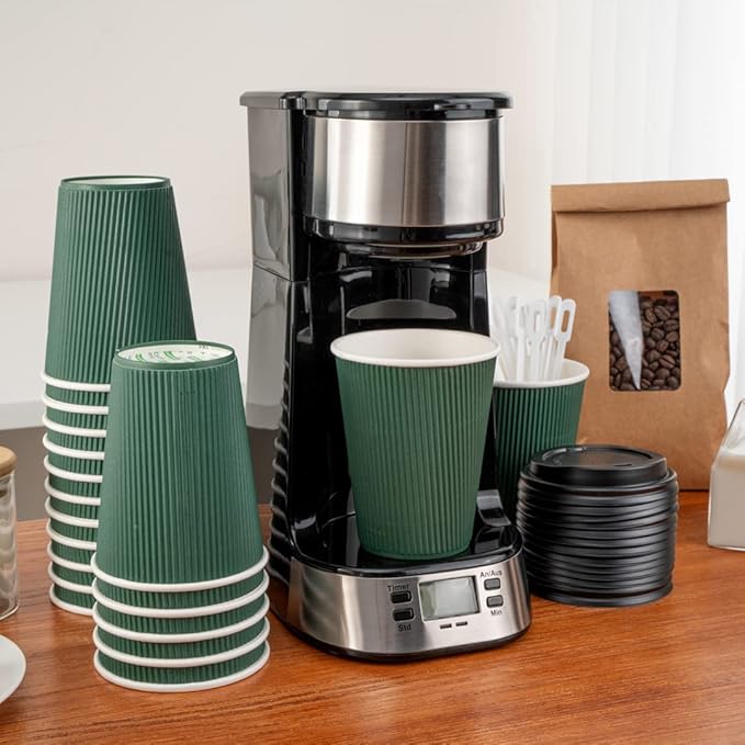 Restaurantware-12 Ounce Disposable Coffee Cups, 500 Ripple Wall Hot Cups For Coffee - Lids Sold Separately, Rolled Rim, Forest Green Paper Insulated Coffee Cups, For Hot Coffee, Tea, And More - Bloomnest
