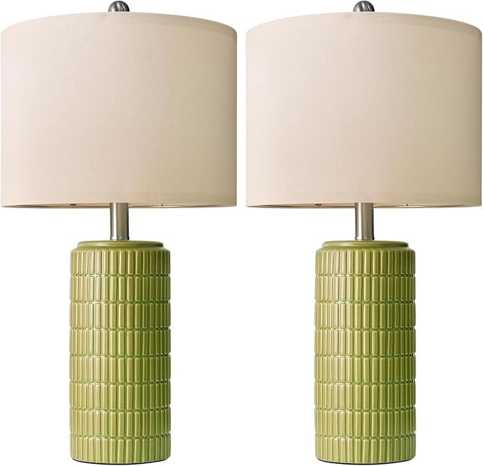 PoKat 23" Green Ceramic Table Lamps Set of 2, Farmhouse Table Lamps for Living Room, Modern Lamps for Bedroom Night Stands, Traditional Nightstand Desk Lamps, Medium - Bloomnest