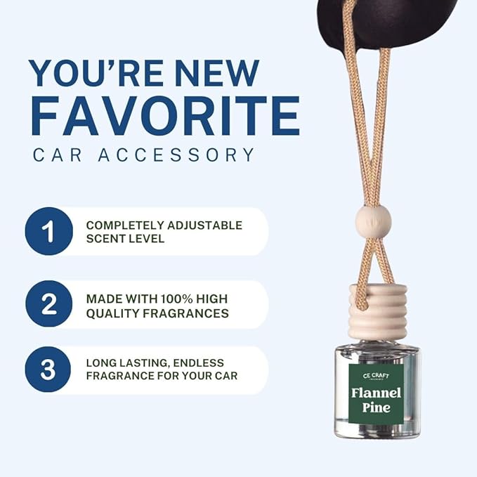 C&E Craft Co Hanging Car Air Freshener Diffuser 2 Pack, Long Lasting Fragrance Oil Car Freshener, Glass Bottle Auto Air Freshener, Made in USA (Flannel Pine) - Bloomnest
