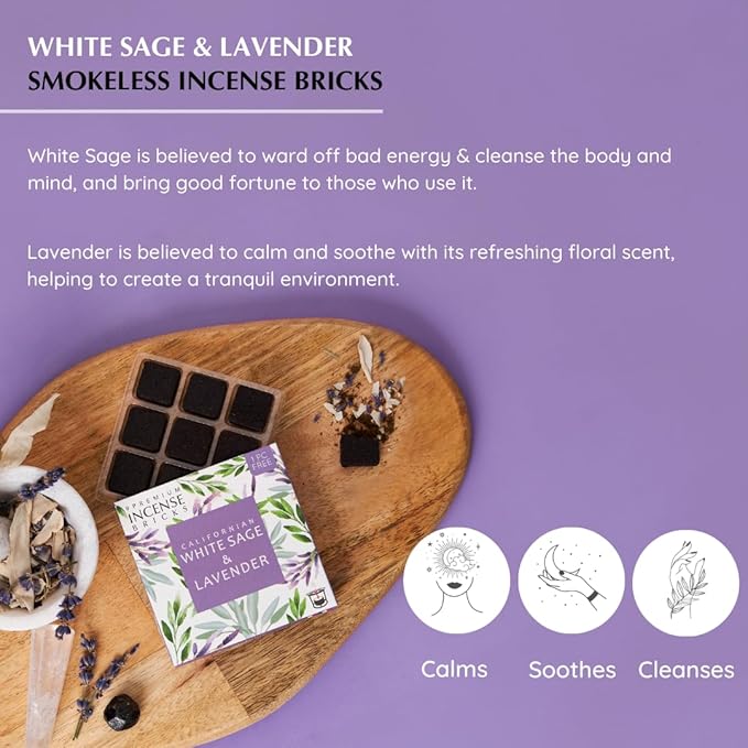 White Sage & Lavender Incense Bricks with Rainbow Exotic Burner by Aromafume | 2x9 Bricks | Sage Incense for Cleansing Negative Energy & Protection | Sage for Smokeless Smudging, Spiritual Cleansing Aromafume
