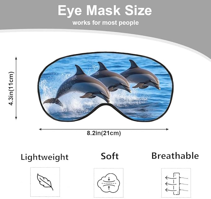 Dolphin Family Silk Eye Mask Sleep Mask Cartoon Whale Clear Blue Waters Ocean Sea Marine Life Eye Mask with Adjustable Strap Lightweight for Women Work Travel Night Sleep - Bloomnest
