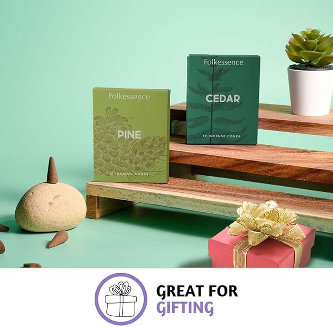 Folkulture Incense Cones for Waterfall | 20 Pc Incense Cone Scented | 2 Fragrance Cone-Insenses - Pine & Cedar | Natural, Non Toxic | Pine & Cedar Inscents-Cones | Relaxing, Meditation, Spiritual