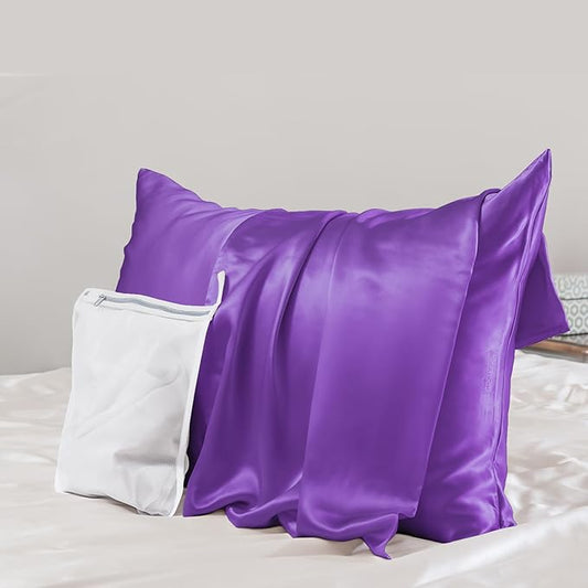 PROMEED Upgraded Grade 6A+ Purple Silk Pillowcase with Zipper, 23 Momme Natural Mulberry Silk Pillow Cases for Hair and Skin - Easy Care with Laundry Bag (King 20"x36", Purple) - Bloomnest