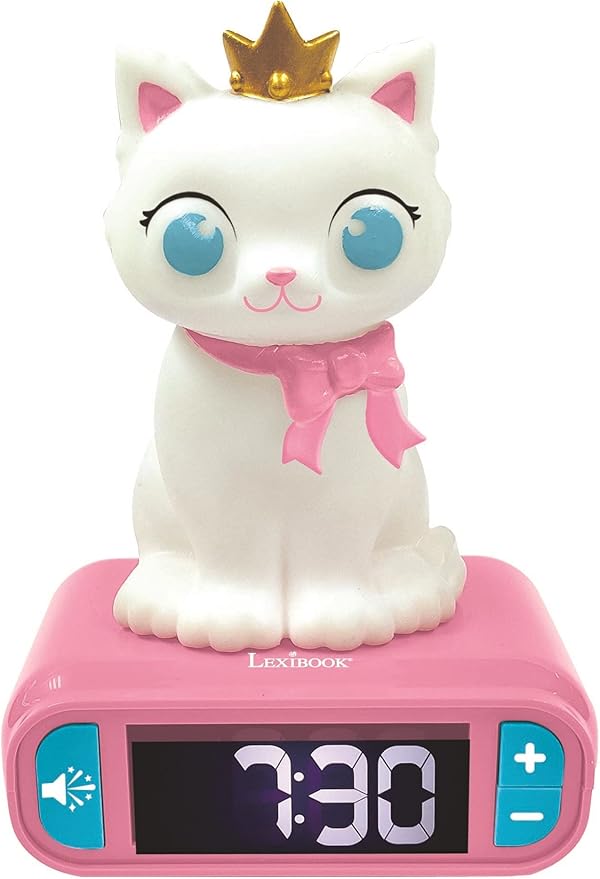 LEXiBOOK - Kitten Digital Alarm Clock for Kids with Night Light Snooze, Childrens Clock, Luminous Cat, White and Pink Colours - RL800KT - Bloomnest