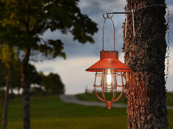 YAKii 2 Pack Solar Lantern Hanging Waterproof Outdoor Metal Solar Lamp with Warm White Light Decorate for Yard Garden Pathway Patio Porch Decor (Red) - Bloomnest
