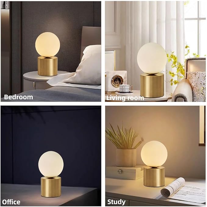 Mid Century Modern Table lamp Luxury Gold Bedroom Bedside Night Light White Glass Globe Table Lamp for Bedroom Living Room and Office - Bloomnest