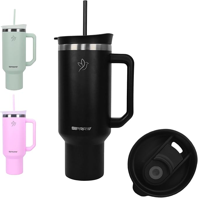 Tumbler with Handle, Insulated Tumbler with Lid and Straw, Stainless Steel Travel Coffee Mug, Cup Holder Friendly, Perfect for Camping, Travelling & Gifting, 40oz, Black - Bloomnest