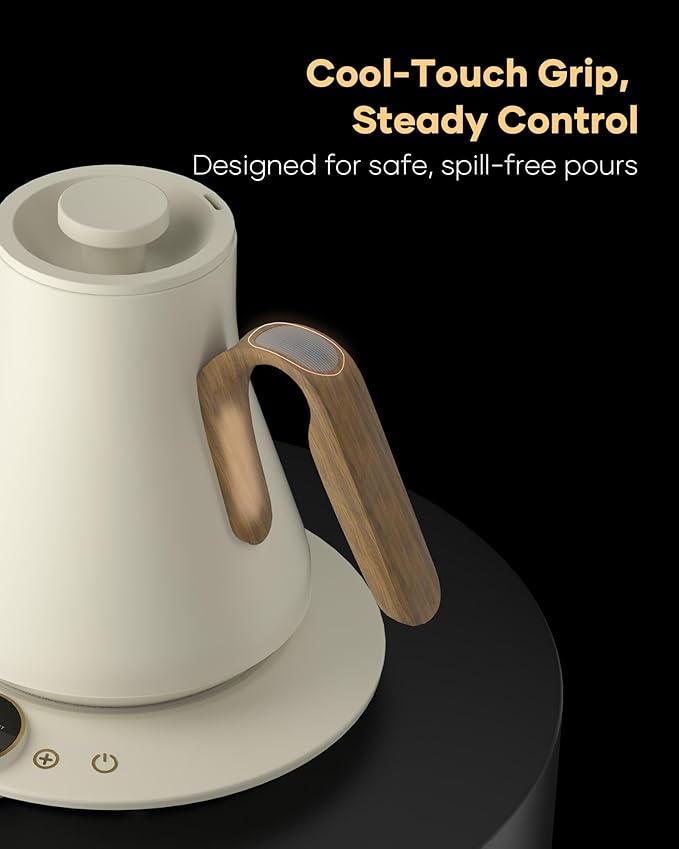 Cocinare FLOW B9 Gooseneck Electric Kettle, Precise Temperature Control for Pour-Over Coffee & Tea Brewing, Stainless Steel Interior, Rapid Heating for Boiling Water 1500W/0.9L (Morandi White) - Bloomnest