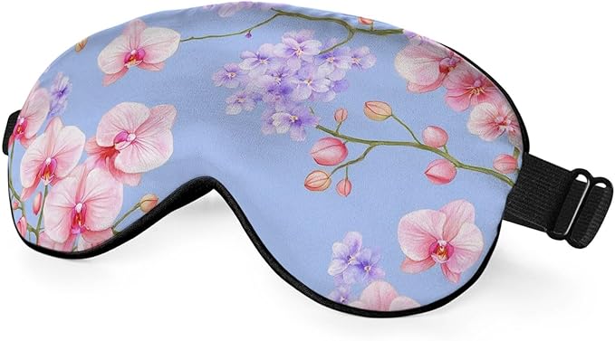 Purple Pink Orchid Flowers Silk Sleep Mask with Adjustable Strap for Travel, Nap, Shift Work, Office - Bloomnest