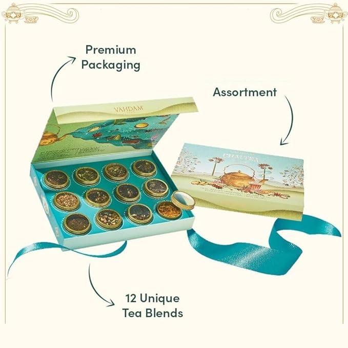 VAHDAM, Chai Tea Gift Set (12 varieties, 60+ servings) Chai Loose Leaf Tea in Tin Caddy Gift Box | Exotic Chai Tea Blends | Gluten Free, Non GMO | Valentines Day Gifts for Him & Her - Bloomnest