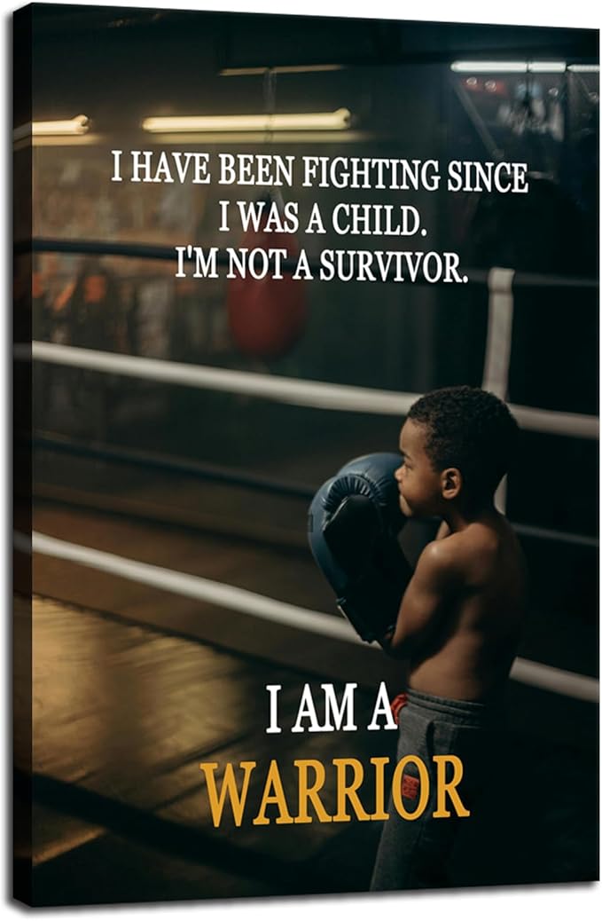 Inspirational Boxing Poster "I Am A Warrior" Quote Martial Arts Motivation Gym Wall Art for Fighter Spirit Motivational Wall Decor for Boxing Gym Sports Room Home Bedroom Framed [12" W X 18" H] - Bloomnest