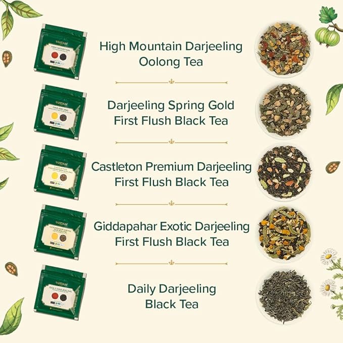 VAHDAM, Assorted Darjeeling Tea Sampler (10 Flavors, 50 Servings) Gluten Free, Non GMO - Darjeeling First Flush & Second Flush | Loose Leaf Tea Sample - Bloomnest