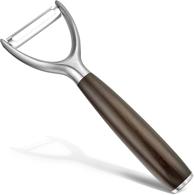Premium Y Type 304 Stainless Steel Multifunctional Kitchen Peeler Real Wood Handle Ultra Sharp Blade Vegetable Potato Apple(Carbonized Wood) - Bloomnest