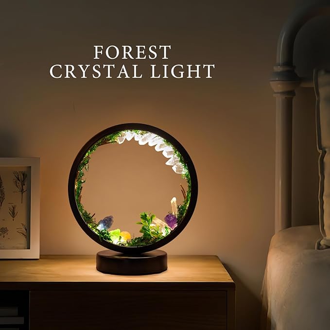 Runyangshi Forest Style Bedroom Night Light USB Port 3 Colours Dimming Mode Bedside Lamp Natural Clear Quartz Single Crystal Healing Crystal Night Lamp for Bedroom Office Home Decor Gift - Bloomnest