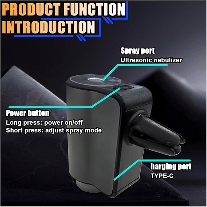 Smart Car Air Freshener Diffuser, Car Air Aroma Diffuser with Three Adjustable Intensity Levels, Rechargeable Intelligent Auto Aroma Diffusers with 3Pcs Empty Bottle (No Essential Oil) - Bloomnest