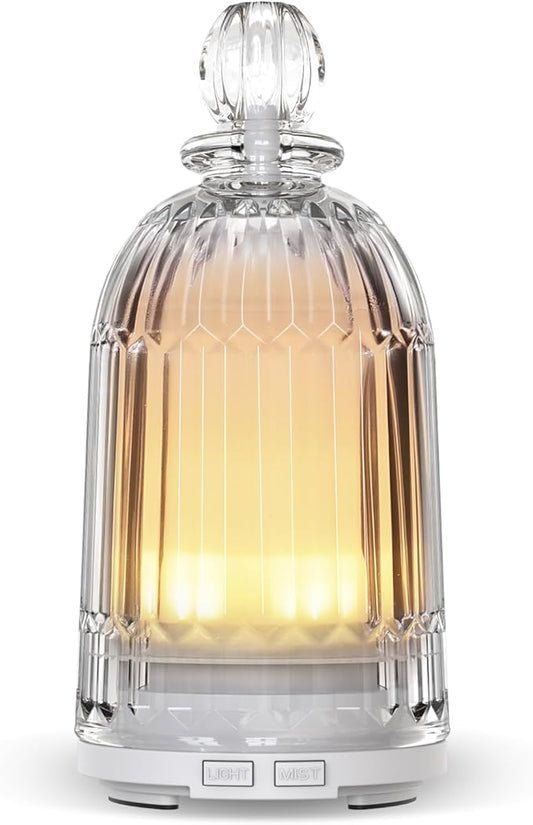 Glass Essential Oil Diffuser, Aroma Diffusers with Glass Cover & Plastic Reservoir Small Humidifiers with 7 Color LED Lights Auto-Off for Home Office Bedroom Yoga 120ml(White Bottom) - Bloomnest