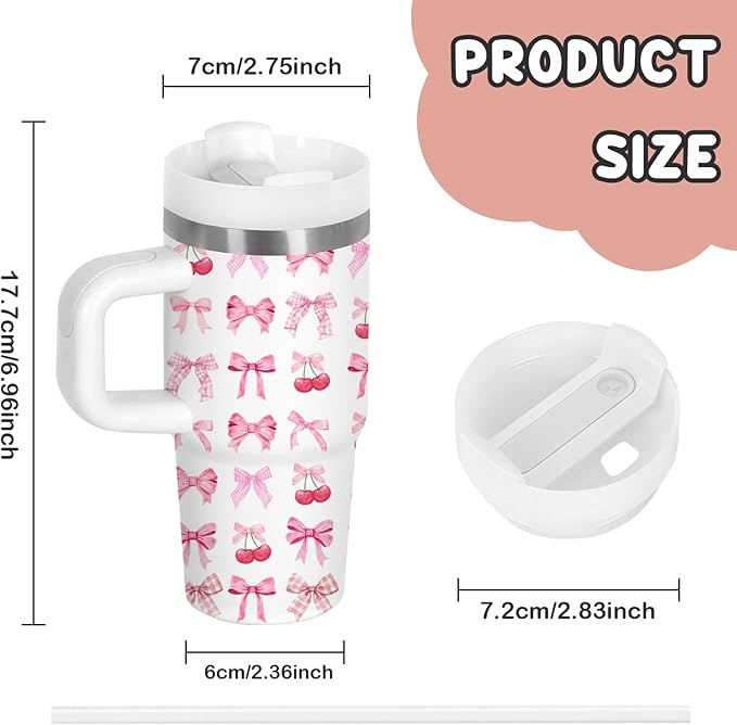 Bow Gifts for Girls - 14oz Pink Kids Bowknot Themed Tumbler with Handle and Straw, Stainless Steel Insulated Water Cup, for Sport, School, Travel - Cute Pink Bow Themed Children Birthday Gift Cup(1pc) - Bloomnest