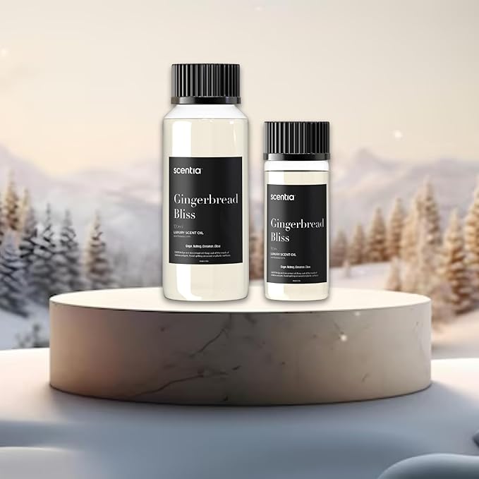 Scentia Gingerbread Bliss Fragrance Oil – 120ml Christmas Diffuser Oil | Cozy Holiday Blend with Nutmeg, Cinnamon & Vanilla | Aromatherapy for Home, Candles, Soaps & Holiday Décor | Made in USA Scentia