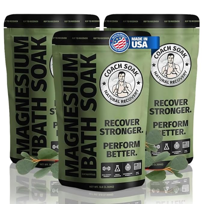 Coach Soak Recovery Bath Soak - Alternative to Epsom Salt Bath Soak - Fast-Absorbing Pure Magnesium Flakes with 21 Minerals, Bath Salts & Essential Oils - 9 lb (3 Pack) - Eucalyptus Tea Tree - Bloomnest