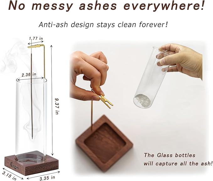 Ceremony Incense Holder, Wooden Incense Holder for Sticks with Glass Ash Catcher, Anti-ash Incense Burner with 20 Incense Sticks and a Ash Brush for Meditation Yoga Spa Room Decor - Bloomnest
