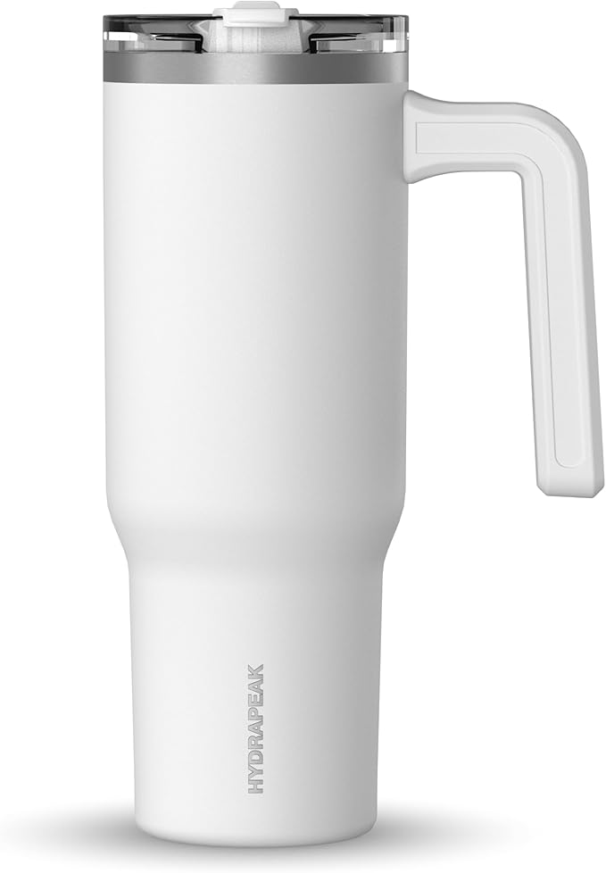 Hydrapeak Voyager 32 oz Tumbler with Handle and Straw Lid | Reusable Stainless Steel Water Bottle Travel Mug Cupholder Friendly | Insulated Cup (White) - Bloomnest