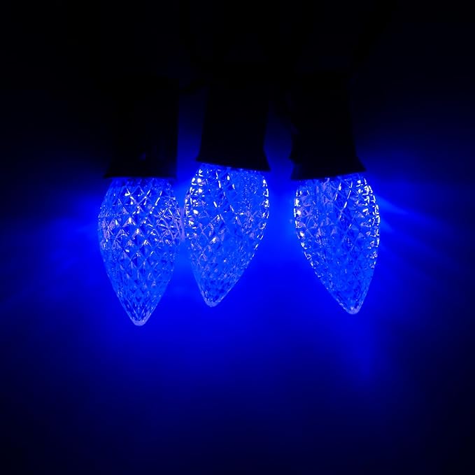 Meconard C7 Led Replacement Christmas Light Bulbs, C7 Shatterproof Led Bulbs for Christmas Indoor Outdoor String Lights, E12 Candelabra Base, Commercial Grade Holiday Bulbs, Blue, 25 Pack - Bloomnest