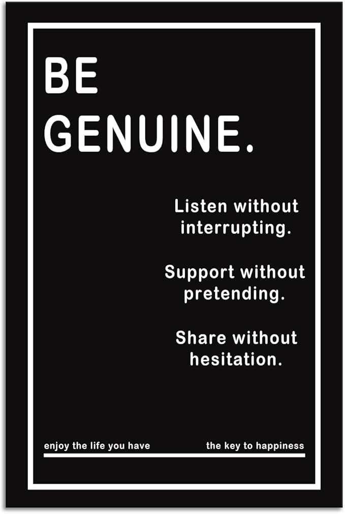 Motivational Wall Art Office Decor Be Genuine Inspirational Black Office Wall Decor Inspiring Wall Art for Living Room Decor Wall Paintings Posters Artwork Bedroom Home Framed [24''W x 36''H] - Bloomnest
