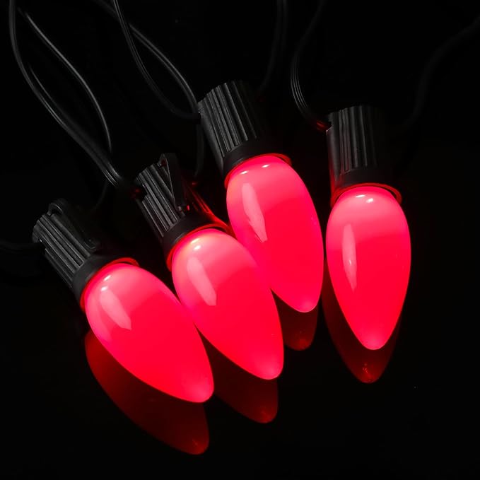 25-Pack Ceramic C9 Christmas Light Bulbs, Red LED Light Bulbs Holiday Decoration, Christmas Decor for Indoor & Outdoor Use, E17/C9 Intermediate Base (Red Smooth) - Bloomnest