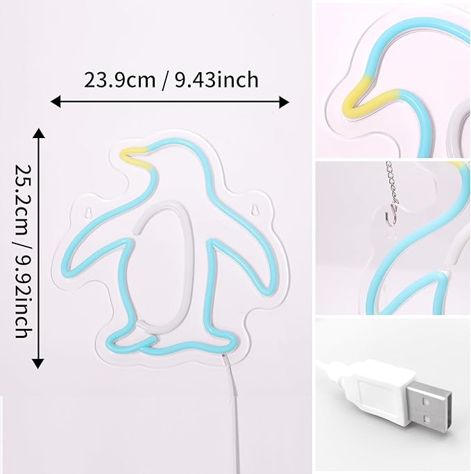 Attivolife Penguin Sign for Wall Decor, Light up Special Animal Shape LED Lamp with Dim USB Powered, Unique Home Living Room Business Cafe Shop Bar Party Decor Birthday Christmas Day Gift - Bloomnest