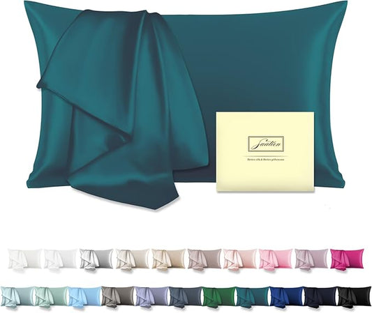 Mulberry Silk Pillowcase for Hair and Skin Pillow Case with Hidden Zipper Soft Breathable Smooth Cooling Silk Pillow Covers for Sleeping (Teal, King,1Pcs) - Bloomnest