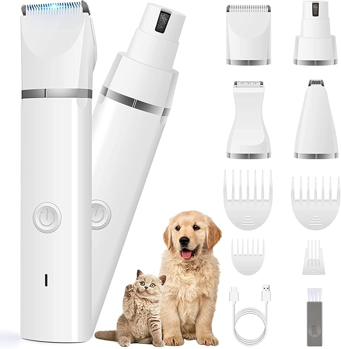 Dog Clippers Grooming Kit Hair Clipper-Low Noise Paw Trimmer- Rechargeable - Cordless Quiet Nail Grinder Shaver for Cats and Other Pets - Bloomnest