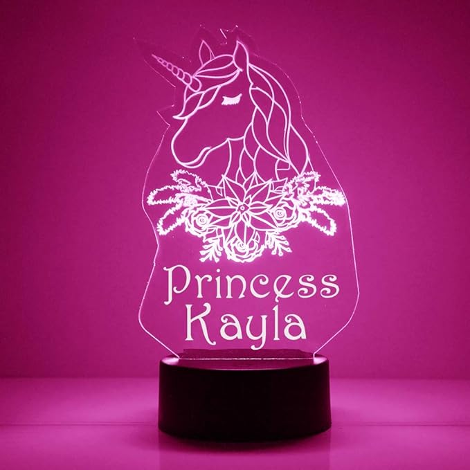 Unicorn Custom 3D Illusion Lamp with Remote | LED Night Light with Personalized Name, Logo, Image, Design | 4 Modes, 16 Light Colors | USB or Battery Power | Made in The USA - Bloomnest