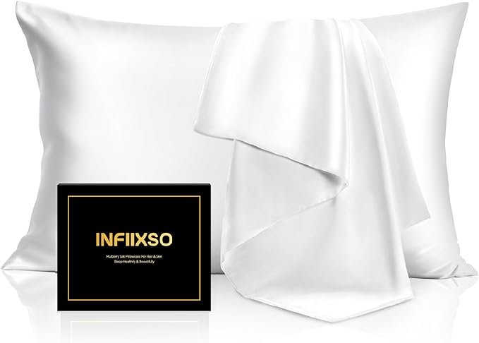 INFIIXSO Mulberry Silk Pillowcase for Hair and Skin, Silk Pillow Cases Queen Size with Hidden Zipper 20x30 Inches, Extraordinary Smooth and Soft Cooling Pillow Cases for Hot Sleepers(White, 1 Pack) - Bloomnest