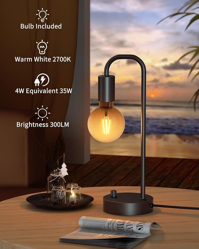 ONEWISH Industrial Table Lamp for Bedroom, Fully Dimmable Modern Bedside Lamps with 2700K Warm Light Bulb for Kids Reading, Minimalist Nightstand Lamps for Living Room, Office (Bulb Included) - Bloomnest