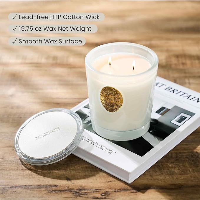 M&SENSE Large Two-Wick Soy Candle | Vanilla Dream & White | 19.8 oz, 120H Burn Time | Luxury Scented Candle for Relaxation, Gifting, Home Décor | Ideal for Bedroom, Office, Party Ambiance - Bloomnest