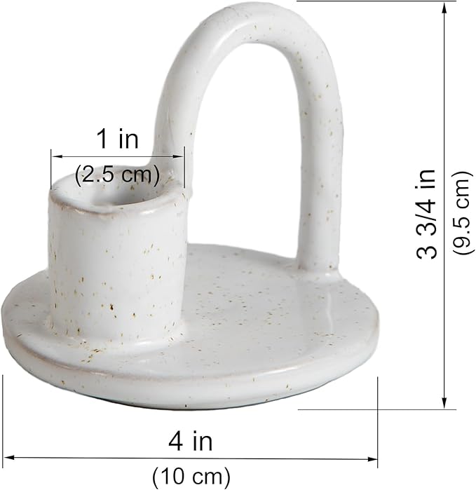 Candle Holder, Ceramic Candle Holder, Christamas Candlestick Holder, for Taper Candles, Vintage Home Decor - White Taper Holder with Handle and Spots - Rustic Style - Bloomnest