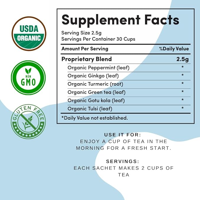 Brain Fog Tea for Herbal Focus & Memory, AIP AutoimmuniTea Protocol Diet Compliant Foods, Whole 30, Paleo Friendly - Nootropics Support Herbs Gingko Biloba, Peppermint, Gotu Kola - Bloomnest