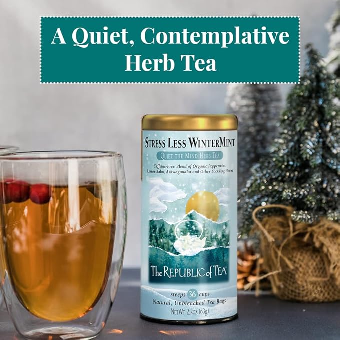 The Republic of Tea — Stress Less WinterMint, Quiet the Mind Herb Tea, 36 Tea Bags, Caffeine-Free - Bloomnest