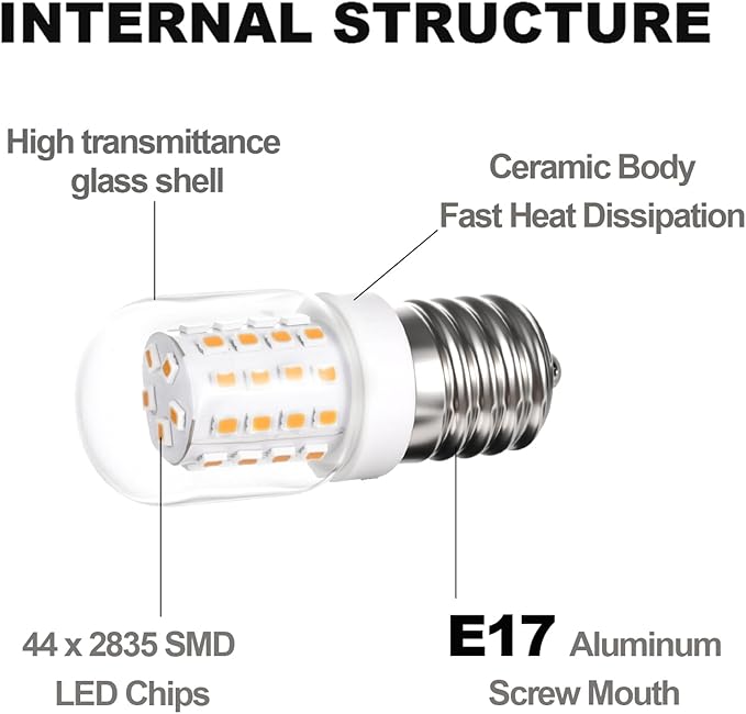 125v 40w Microwave Light Bulbs Under Hood 8206232a - 3W E17 Led Bulb Fit Whirlpool Microwave Appliance Bulb 380Lm 2700K Warm WhiteT CRI80+, 2 Pack - Bloomnest
