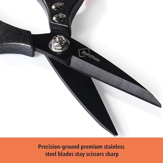 Heavy Duty All Purpose Scissors, Stainless Steel Blades, Black Orange Comfort Grip Handle, 8.5 Inch Professional Multipurpose Utility Sharp Shears for Kitchen, Garden, Office, Craft, Sewing - Bloomnest