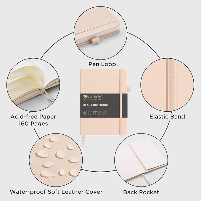 &And Per Se Blank Journal Notebook, 160 Pages, A5 5.7 x 8 inches 100 gsm Thick Paper Notebook Journals for Writing, Hardcover Notebook(1 Pack, Light Apricot) - Bloomnest