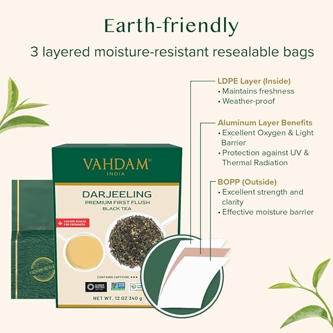 VAHDAM, First Flush Darjeeling Tea - 170+ Cups (340g/12oz) Loose Leaf Black Tea - Flowery, Aromatic & Delicious | Mellow & Fragrant | Vacuum Sealed Pack - Bloomnest