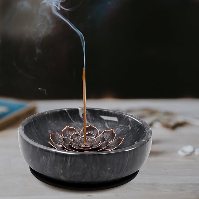 SuperLarge Handmade Natural Marble Incense Holder for Sticks and Cones-with 9 Holes,Multi-Functional Incense Burner Holder for Incense Sticks and Cones, Perfect Home Decor(Black, 5.91 inch) - Bloomnest