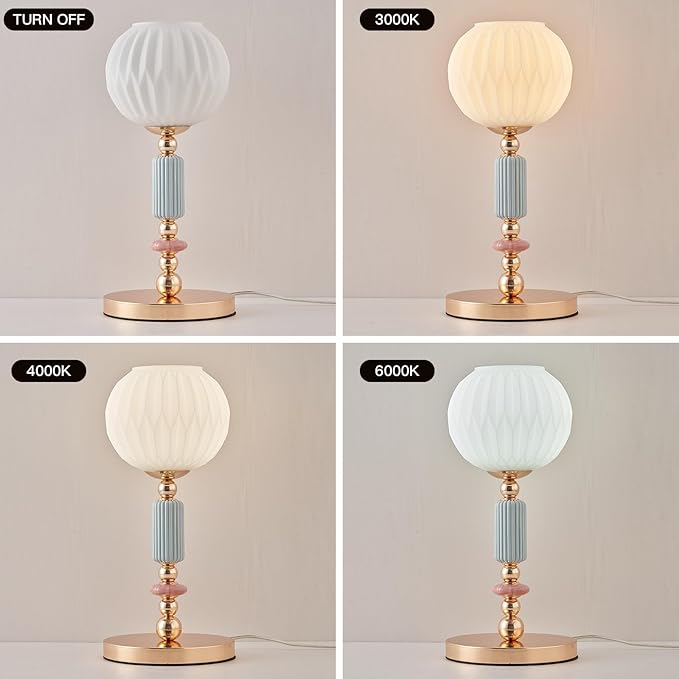 Modern Milk White Glass Table Lamp Bedside Nightstand Lamp Metal Desk Light with Plug Cord Switch for Bedroom Living Room Dining Room - Bloomnest