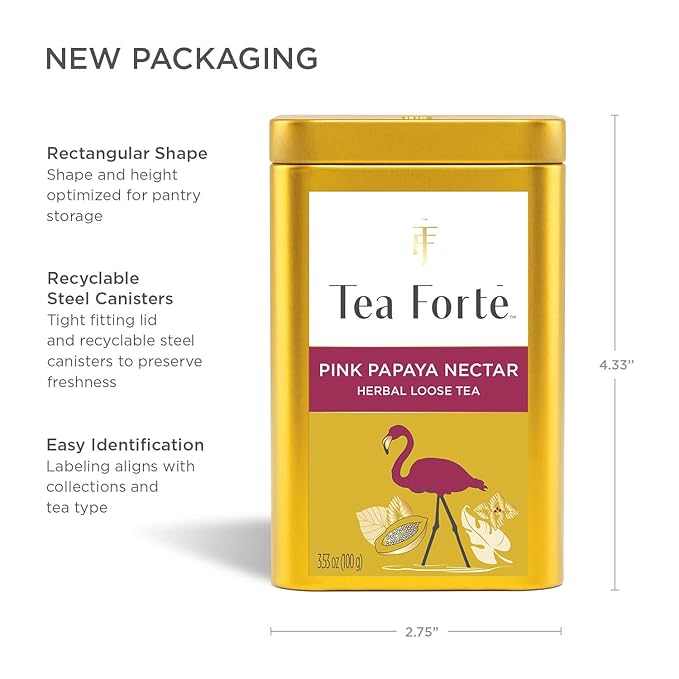 Tea Forte Pink Papaya Nectar Premium Loose Leaf Caffeine-Free Herbal Tea Blend Canister, Makes 35-50 Cups - Bloomnest