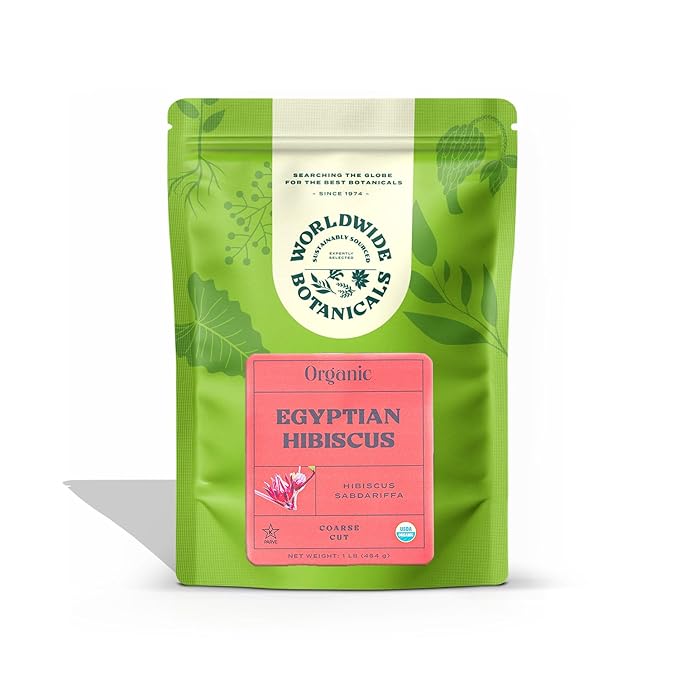 Worldwide Botanicals Organic Hibiscus Tea – 1 lb, Loose Leaf, Cut and Sifted – 100% Egyptian Hibiscus sabdariffa AKA Karkade, Roselle, Sorrel, Zobo, Flor de Jamaica, 1 Pound Bag - Bloomnest